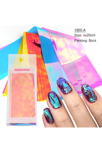 Choice 1900-8pcs pack 8/10pcs Holographic Aurora Film Nail Glass Foil Sparkly...