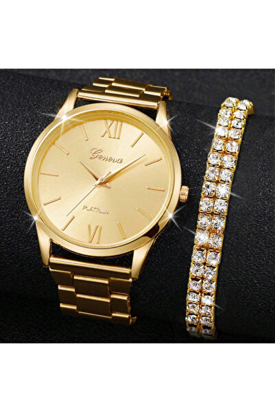 Choice1 Gold 2pcs/set Golden Fashion Quartz Watch Business Minimalist Steel B...