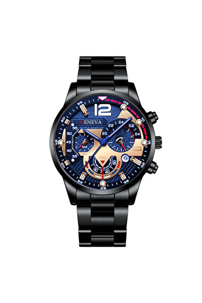 Choice3 3-Black-Blue GENEVA Men's Creative Six-Pin Watch Alloy Steel Band Qua...