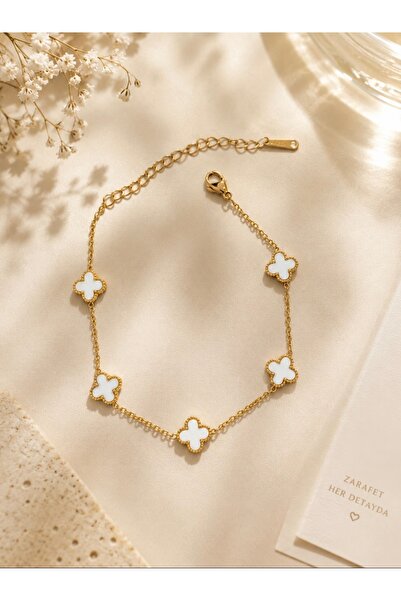 Aleda Steel White Minimal Clover Bracelet