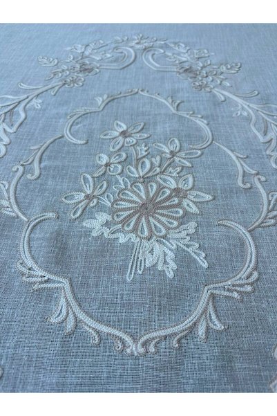 CASA NATURALE Belle Linen Look Ecru-Beige Embroidered Panel Curtain (Measurements Width X Length)