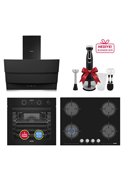 Simfer 11 Fonksiyon Steam Master Siyah 3'lü Ankastre Set ( Fırın + Ocak + Dav...
