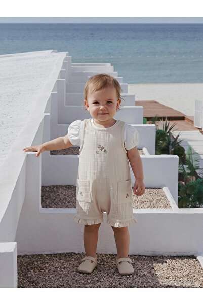 Civil Baby Floral Embroidery 6-18 Months Jumpsuit Without Booties - Beige