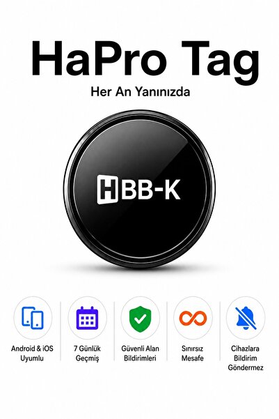 HBB-K Hapro Tag Ios & Android Uyumlu Airtag Akıllı Gps Takip Cihazı(SİYAH)