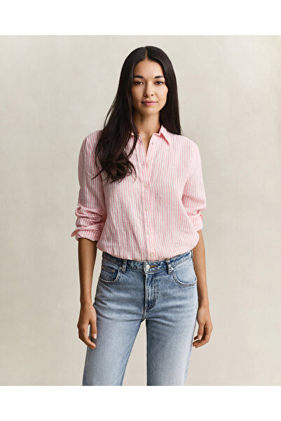 Gant Kadın Pembe Regular Fit Çizgili Gömlek
