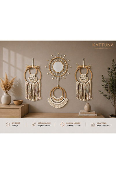 kattuna Kattun Makrome Ayna 4’lü Set