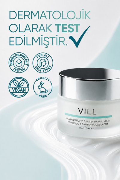Vill Intensive Moisturizing and Barrier Repairing Face Cream 50 ml Blue Light Protection Support with 8D Hyaluronic Acid, Ceramide 3 and Ectoin