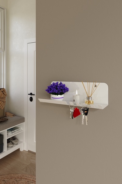 Catchme Metal Raf ve 5'li Anahtar Askısı Beyaz