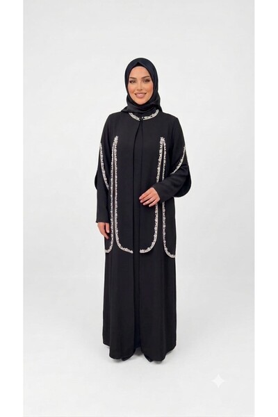 GLR&GYM HALESU KADIN BÜYÜK BEDEN SUZANLI KUMAŞ İLİLİ ABAYA/ABİYE ELBİSE