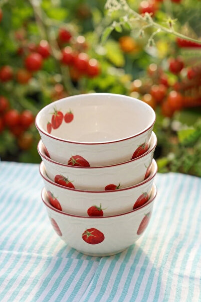 Rakle X Bengi Kurtcebe Pomodoro Stoneware 4-Piece Soup Bowl Set 15 cm