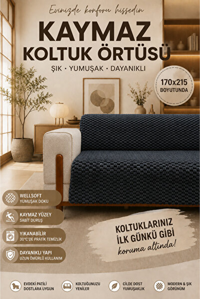 HalısHome Kaymaz Tabanlı Peluş Koltuk Örtüsü Petek Dokulu Yumuşak 3'lü Koltuk...