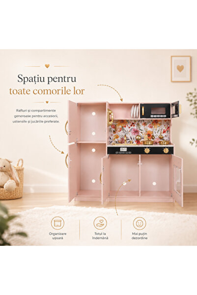 Smart Vibe Set bucătărie copii din lemn FrenchCuisine PINK KIDO cu chiuvetă, cuptor, plită și microunde
