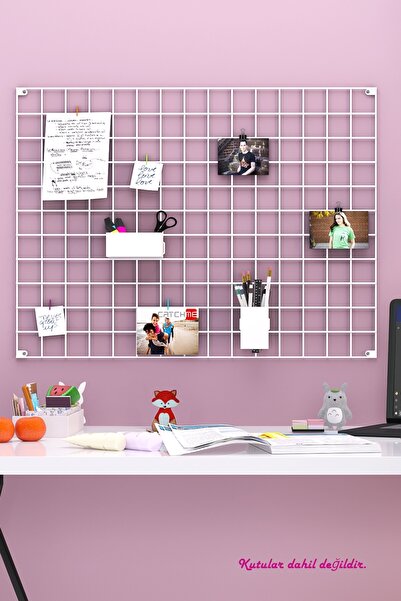 Catchme 80x60 Tel Pano Metal Fotoğraf Askısı Beyaz 4 Mandal 2 Fotoğraf Kıskac...