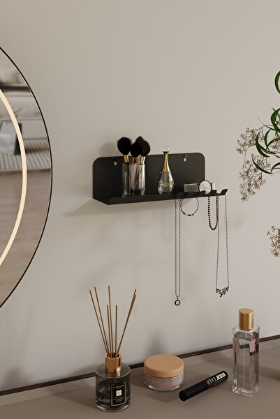 Bullseye Anahtarlık Modern Metal Antre ve Takı Düzenleyici Duvar Rafı Siyah