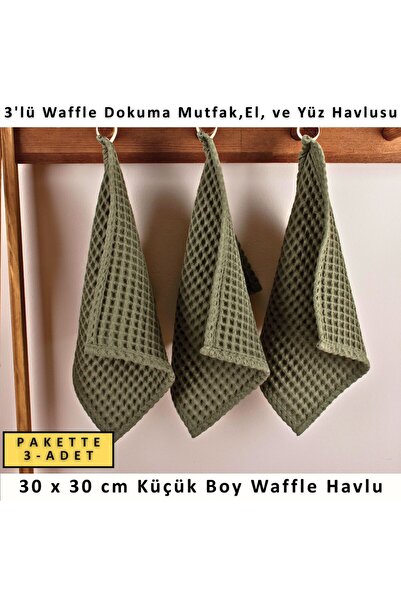 Püskül Tekstil Luxury Kitchen Towels 3 Pieces - High Quality, 100% Cotton, 30X30 Cm, Waffle Weave Hand Face Guest Towels Washcloth Towels