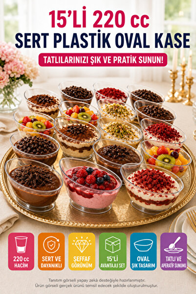 Open Home Concept 15 Adet Plastik Oval Tatlı Salata Çerezlik Kasesi 220 ml