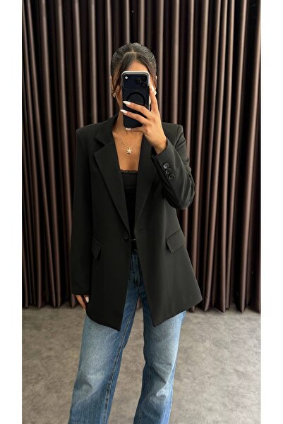 ZF BUTİK Kadın Blazer Ceket Siyah Tek Düğmeli Klasik Kesim