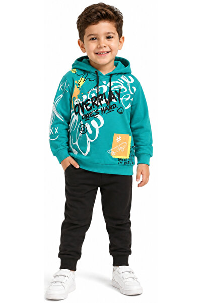 İrem Çocuk Giyim Boy's Overplay Patterned Hooded Tracksuit Set