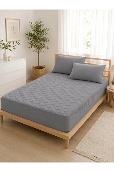 ELY PARKER Quilted Colorful Mattress Protector Cotton Light Gray