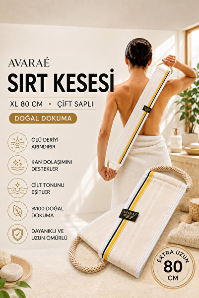 Avaraé Sırt Kesesi Hamam Kesesi XL 80 cm Çift Saplı %100 Doğal Dokuma Vücut S...