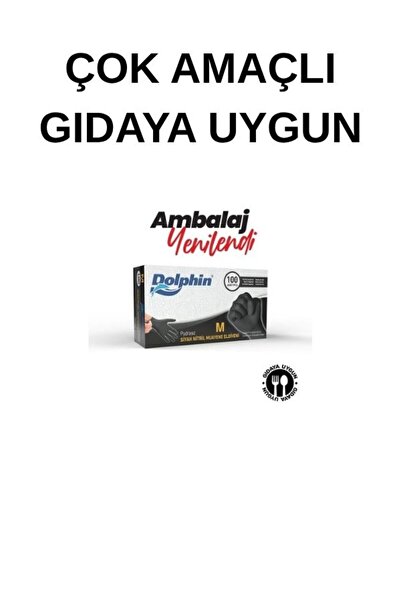 Dolphin Çok Amaçlı Siyah Nitril Eldiven L 100'lü Pudrasız Gıda Ile Teması Uygun