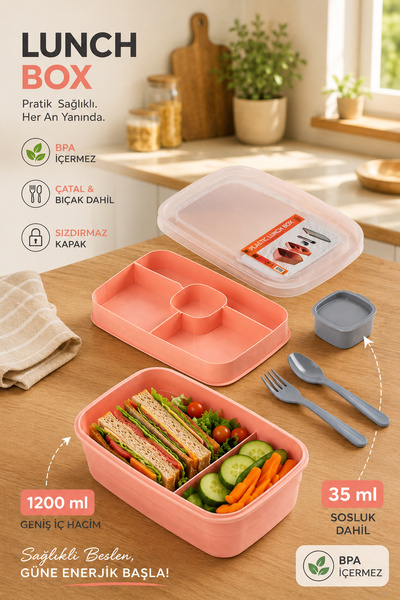 Porsima 3199 Vakumlu Kendinden Kaşık Çatallı Sosluklu Bölmeli Beslenme Çantas...