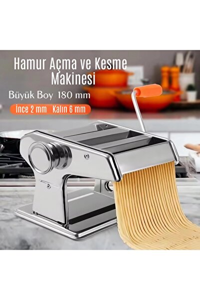 Go İthalat Tuğra Çelik 180mm Büyük Boy Paslanmaz Çelik Kollu Erişte Makarna Hamur Açma Kesme Makinesi Yerli