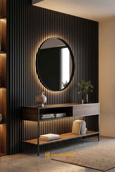 Akupanel Plus 60x245 cm Antrasit Renk Akustik Ahşap Duvar Paneli