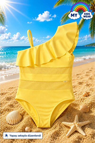My Kids Wear Girl's One-Piece Swimsuit with Ruffle and Tulle Detail. 12841