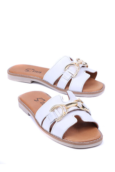 stato Suzy- Genuine Leather Gold Buckle Women's Slippers Summer Casual Comfor...