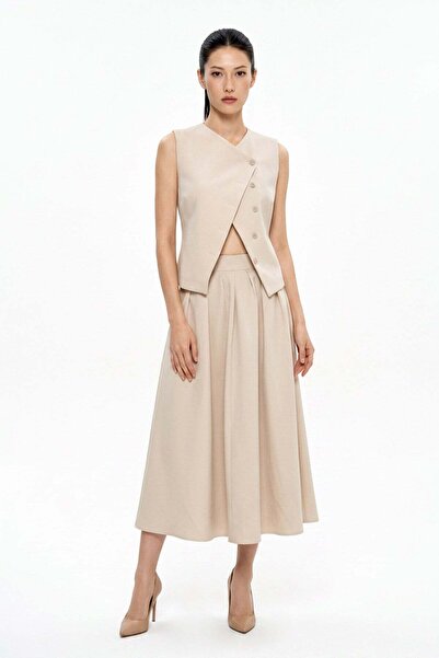 HAKKE Double-Breasted Collar Belted Vest and Skirt Set