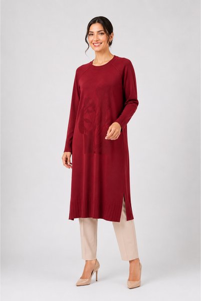 MODAABAD Önü Çiçek Desenli Merserize Tunik 36231