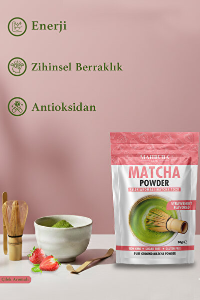 Mahbuba Çilek Aromalı Matcha Çayı Tozu 50gr