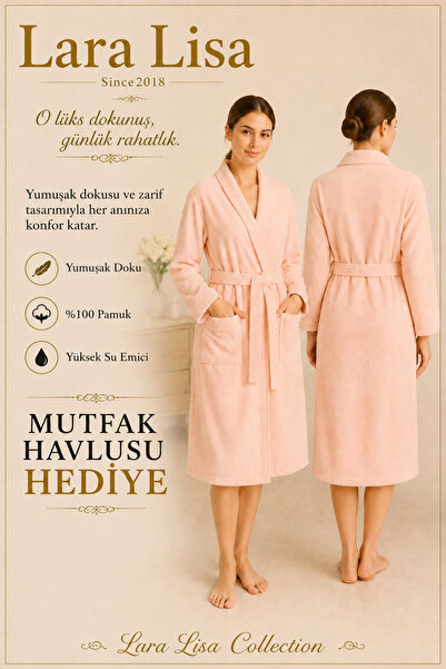 LaraLisa Collection Γυναικείο μπουρνούζι μπάνιου με διπλή τσέπη 100% βαμβακερ...