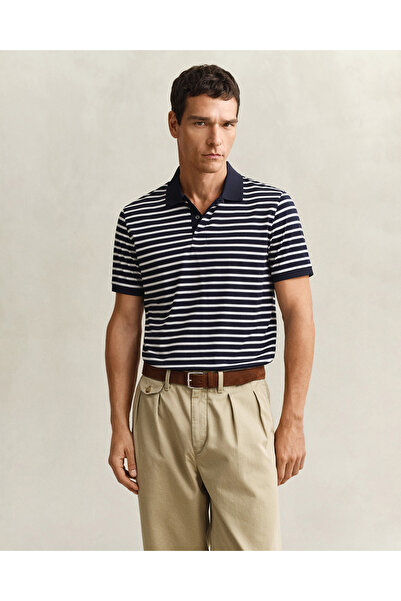 Gant Erkek Lacivert Regular Fit Çizgili Polo Yaka T-Shirt