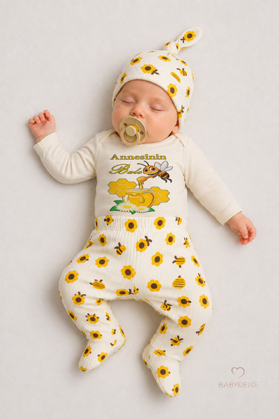 BABYDEN'S Newborn Baby Set with Bee Pattern and Mother's Honey Written on It,...