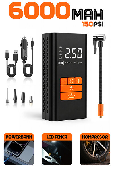 Enshall 6000mAh Gulony Taşınabilir Hava Pompası 150 PSI Dijital Kompresör, 12...