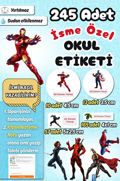 Sticker Ekspres Okul Etiketi Marvel Avengers Kalem Defter Etiketi Özel İsim Y...