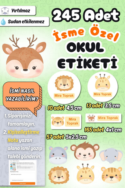 Sticker Ekspres Okul Etiketi Sevimli Hayvanlar Kalem Defter Etiketi Özel İsim...