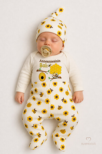 BABYDEN'S Grandmother's Honey Written Bee Patterned 3-Piece Newborn Baby Set:...