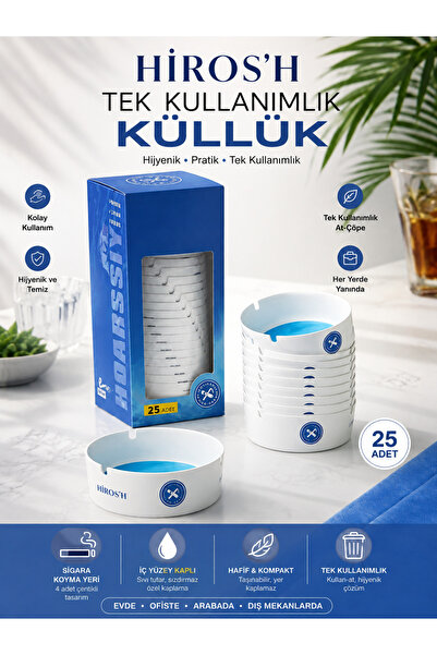 HİROS'H 25 Pieces Disposable Ashtray Disposable Ash Tray Odorless Portable Pr...