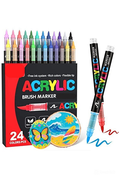 UĞURDAN 24'lü Akrilik Marker Kalem Seti Fırça Uçlu Brush Pen Water Based Cam ...