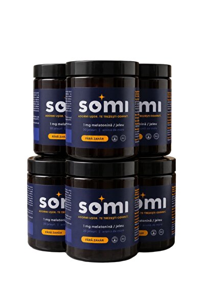 SOMI Jeleuri cu melatonină 1 mg pentru somn, 6 borcane, 180 buc, aromă de mur...