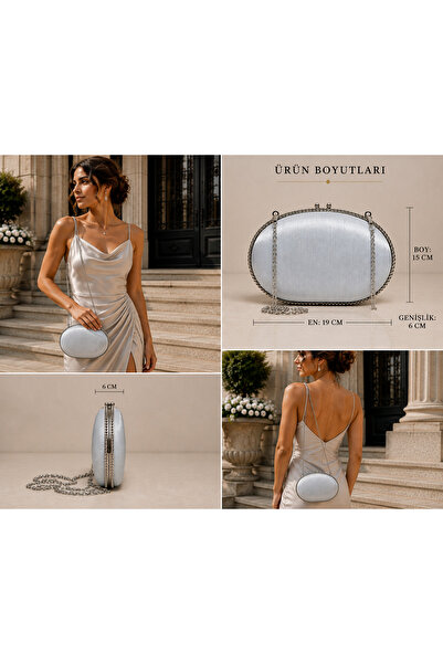 womenacs Silver Color Satin Fabric Material Design Evening Dress Clutch Chain...