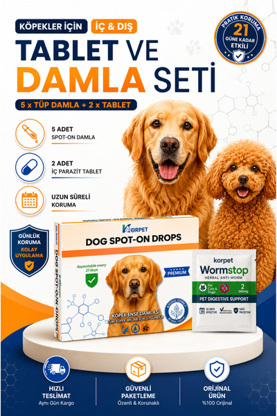 KorPet Köpekler için İç Dış Tablet Damla Bakım 2'si bir arada anti parazit bi...
