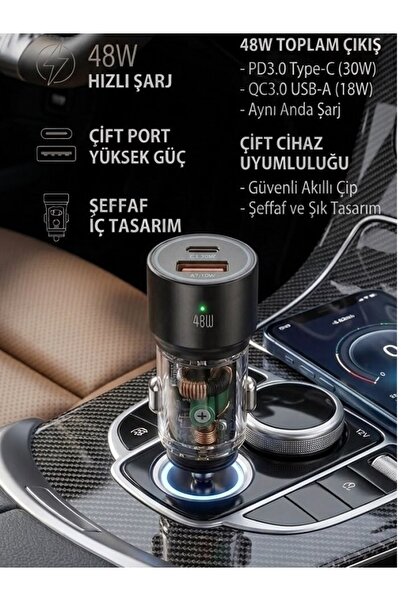 MOBİL GO Araç Çakmaklık Hızlı Şarj Aleti 20w Pd Type-c Ve Usb Çıkışlı Iphone ...