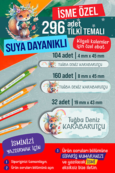 colortouch 296 ADET Tilki Temalı Okul Etiketi Sticker Kalem Etiketi Defter Et...