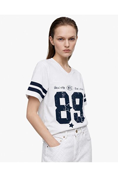 HAKKE V-Neck College Printed Comfortable Fit T-Shirt