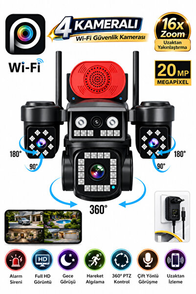 MEYTECH SMARTVSN SV-440 4 Kameralı WiFi Güvenlik Kamerası 4K Hafıza Kartı Tür...