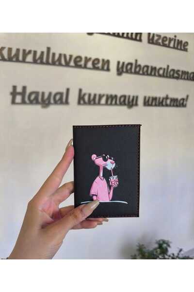 EFE DERİ Pembe panter figürlü oto ruhsat kabı ruhsatlık ruhsat kılıf